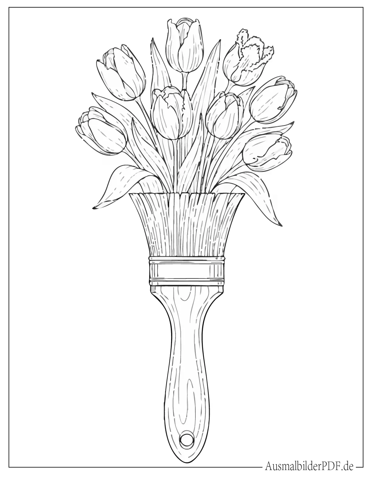 Tulpenstrauß auf Pinselgriff Vase zum Ausmalen