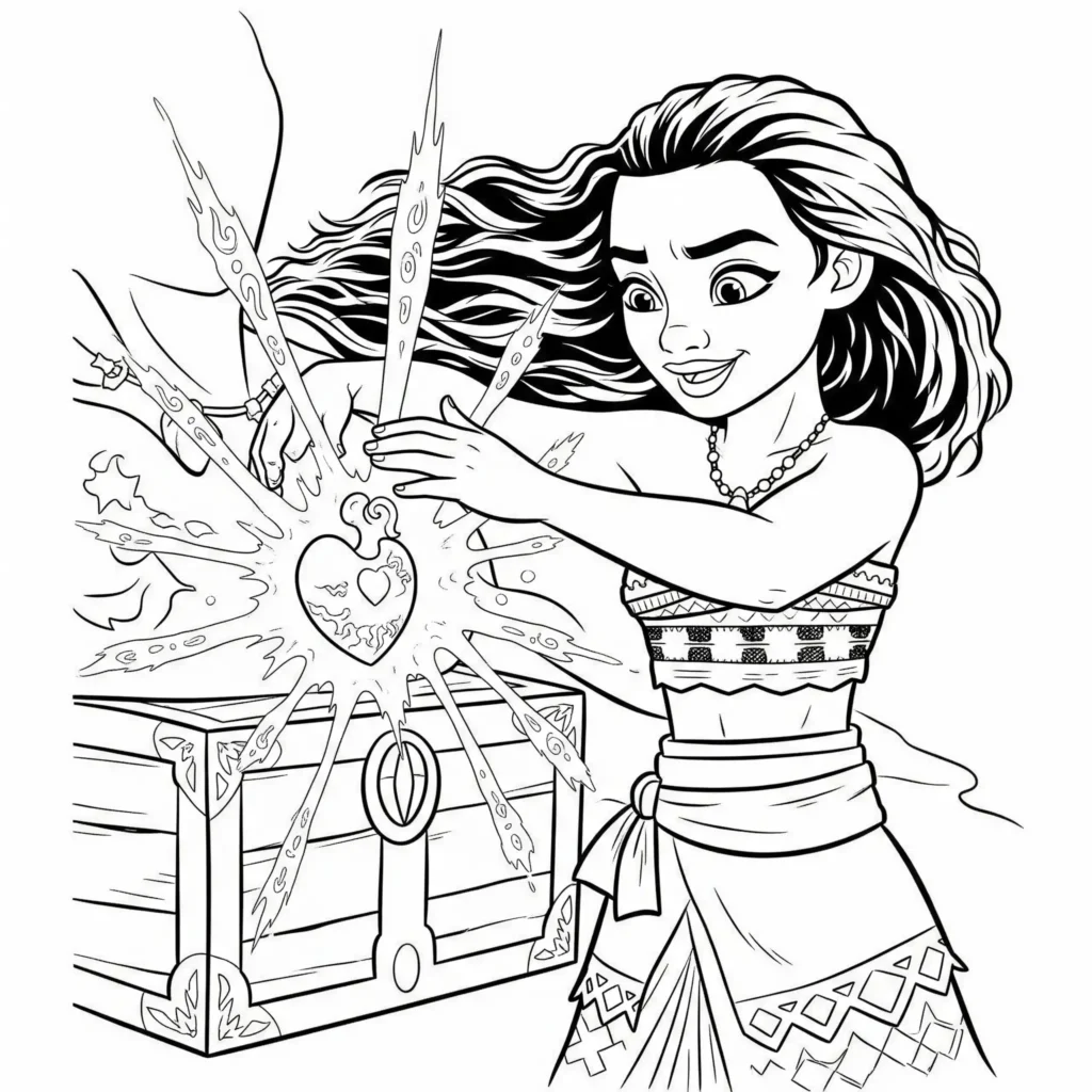 14 Vaiana Ausmalbilder (Disney Prinzessin Malvorlage Drucken) Vaiana hält das Herz von Te Fiti in den Händen und reicht es mit ernster Miene zurück.