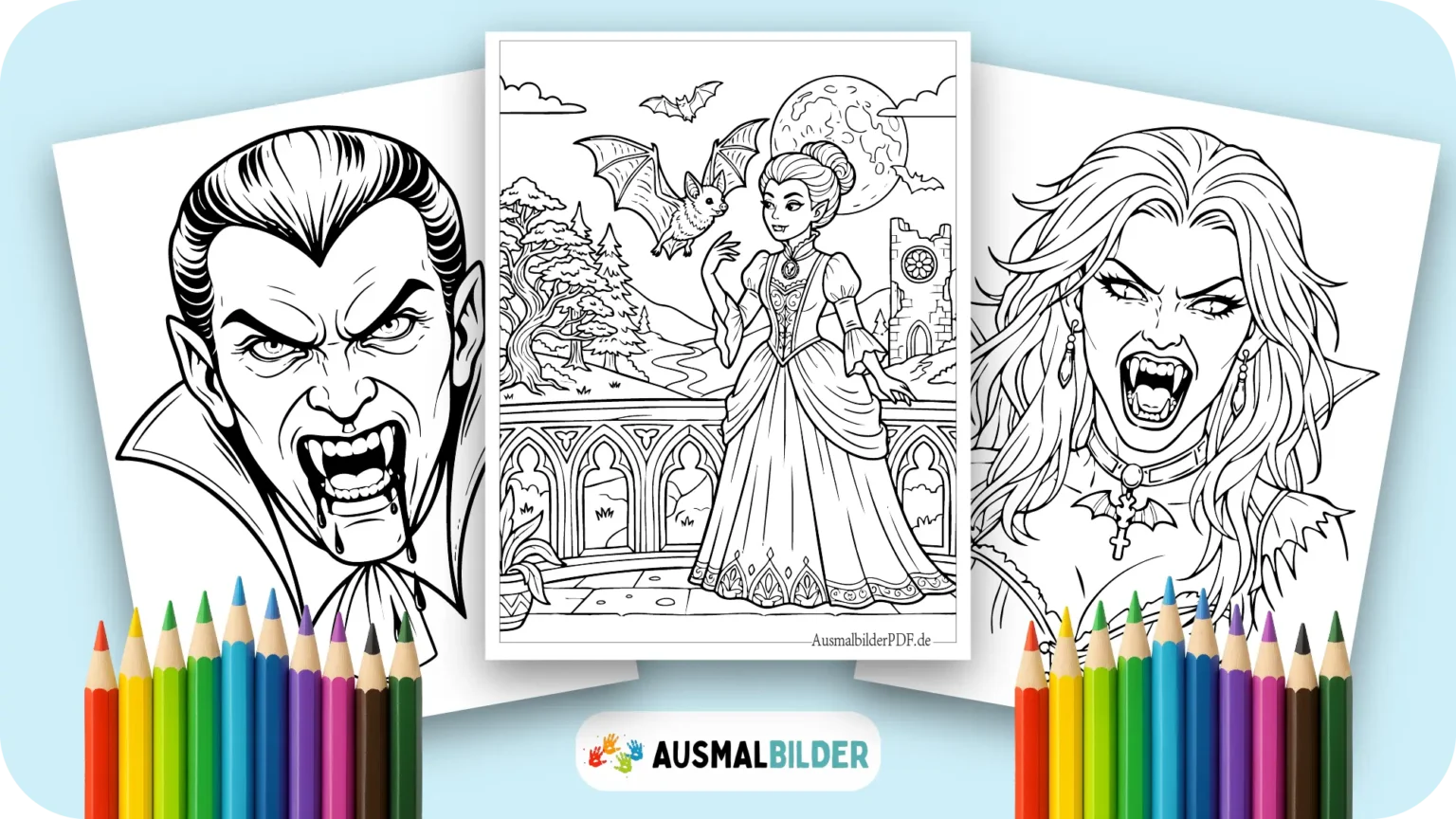 Vampir Ausmalbilder kostenlose Vorlagen zum Ausdrucken für Kinder jeden Alters