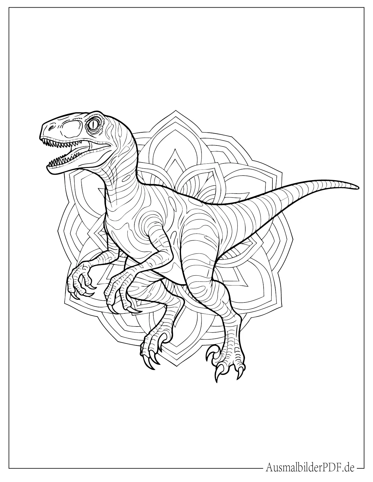 18 Velociraptor Ausmalbilder (Gratis Malvorlage zum Drucken) Velociraptor Mandala Malvorlage für Erwachsene