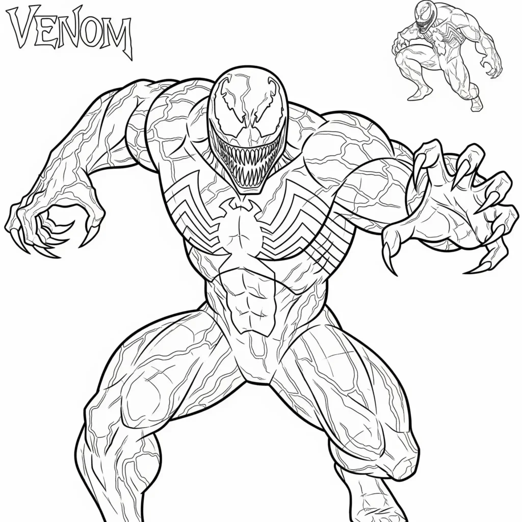 Venom Ausmalbild kostenlos für Kinder als einfache PDF Malvorlage zum Ausdrucken geeignet