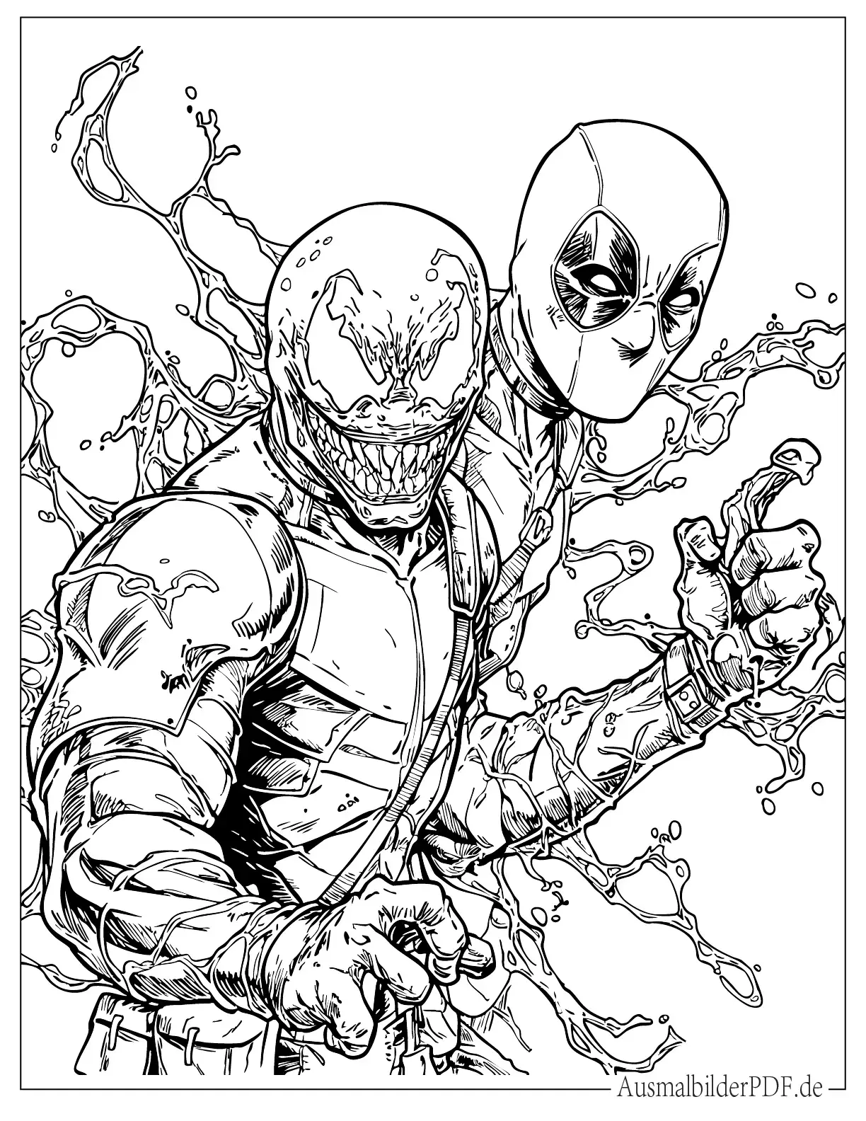 18 Deadpool Ausmalbilder (Gratis Malvorlagen zum drucken) Detaillierter Venom Deadpool zum Ausmalen