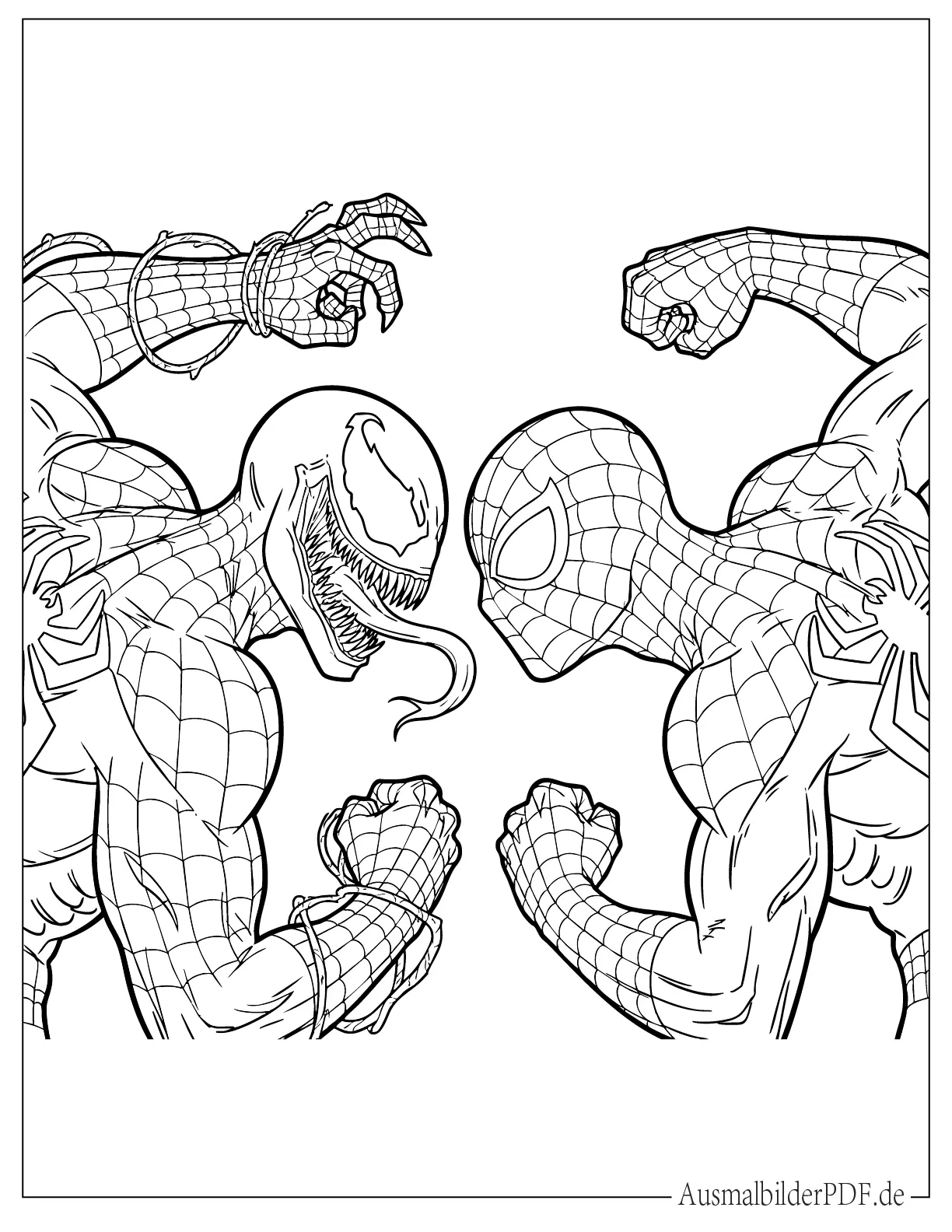 10+ Venom Ausmalbilder (Gratis Malvorlagen zum Ausdrucken) Venom und Spider-Man vor dem Kampf Malvorlage