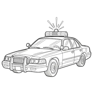 Ein klassisches Polizeiauto im Retro-Stil als Oldtimer-Malvorlage für Kinder – ideal zum Ausdrucken und Ausmalen zu Hause
