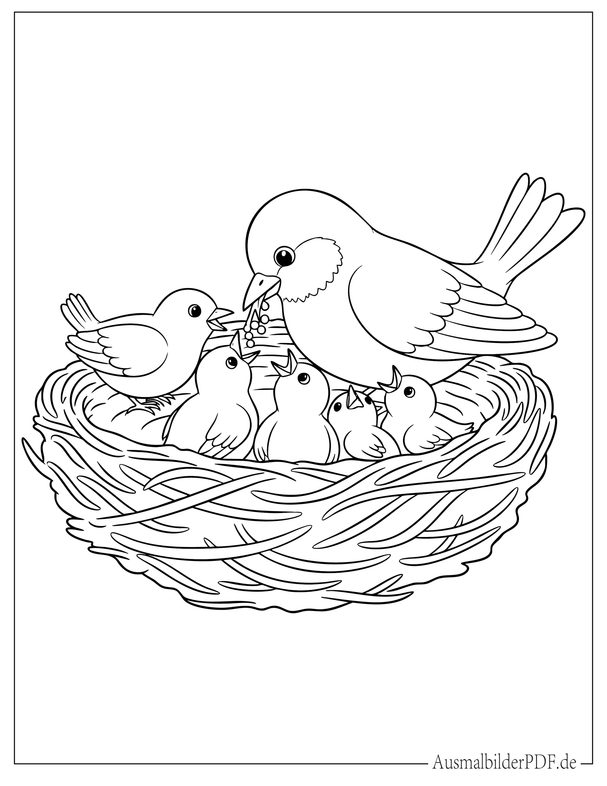 Vogel füttert Babys Malvorlage