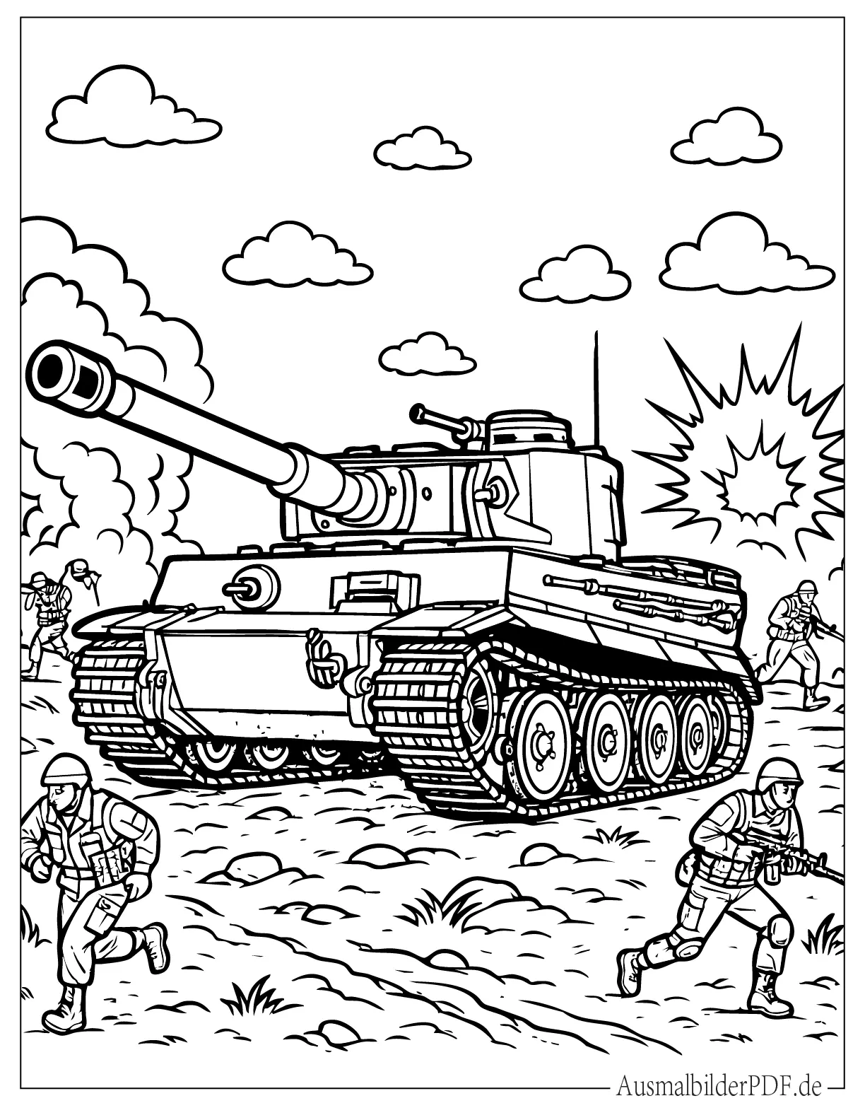 14 Panzer Ausmalbilder (Gratis Vorlagen zum Ausdrucken) Armeepanzer mit Soldaten druckbares Ausmalbild