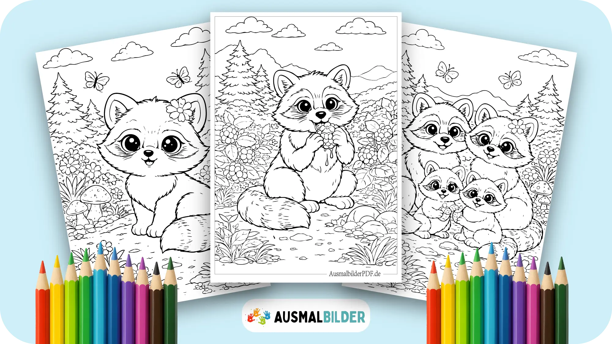 Waschbär Ausmalbilder kostenlose Vorlagen zum Ausdrucken für Kinder jeden Alters