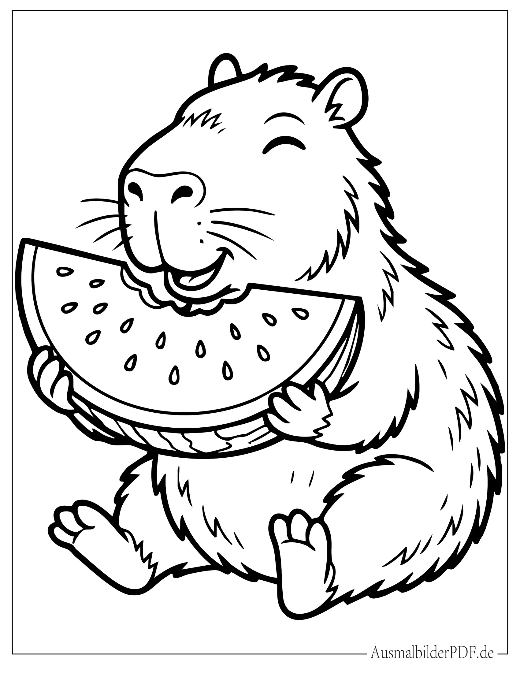 Rundliches Wasserschwein isst Wassermelone Malvorlage