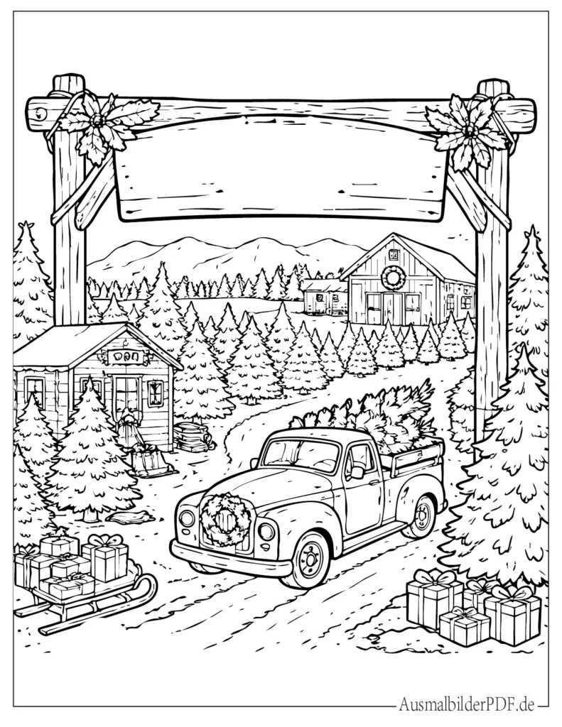 10 Weihnachtsbaum Ausmalbilder (Gratis zum Ausdrucken) Malvorlage einer Weihnachtsbaum-Farm, perfekt für Kinder zum Ausmalen und Ausdrucken