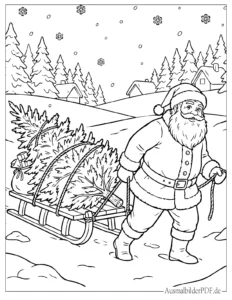 Weihnachtsmann mit Baum im Schnee Malbild
