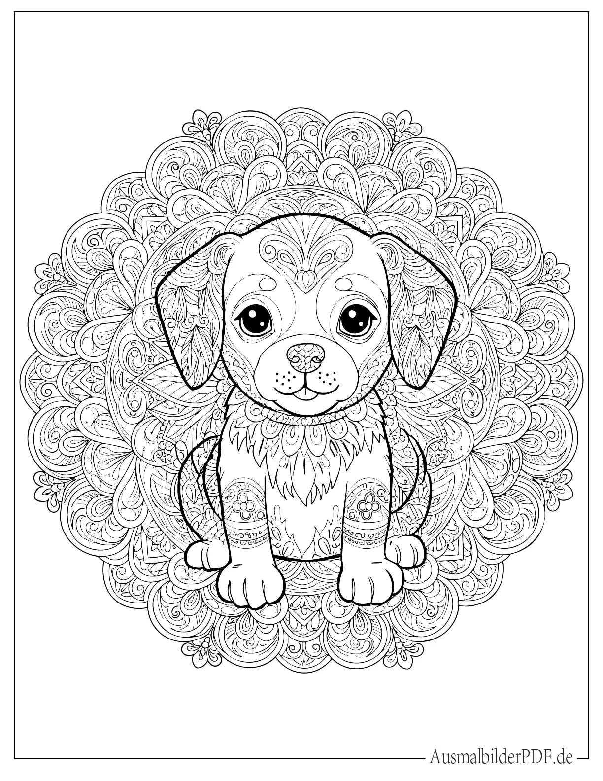 16 Ausmalbilder Welpen (Gratis Druckvorlagen zum Download) Detailreiche Welpe Mandala Malvorlage