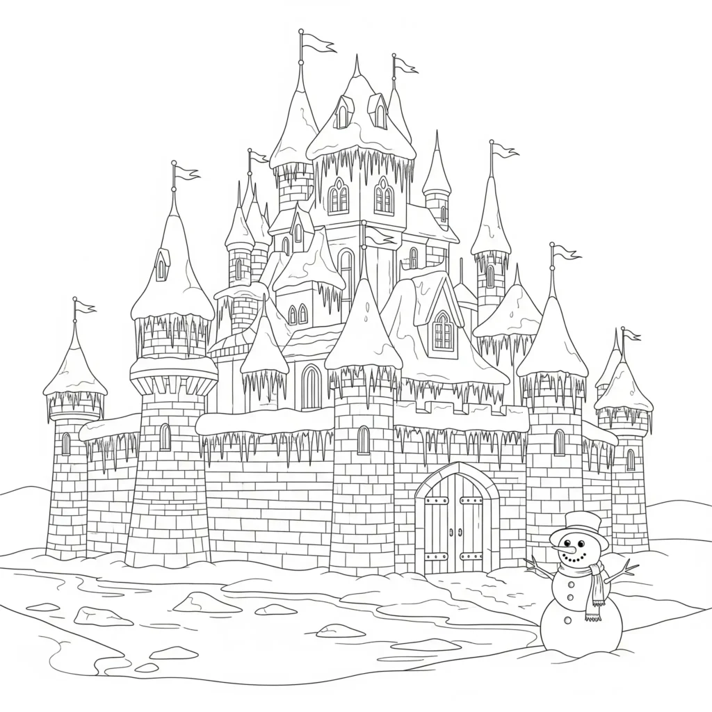 Schloss Ausmalbilder (Kostenlos Malvorlage zum Ausdrucken) Schloss mit Schloss malvorlage mit winterlichem schneemotiv als pdf druckvorlage für kinder zum kostenlosen ausmalen zuhause winterlichem schneemotiv als pdf druckvorlage für kinder zum kostenlosen ausmalen zuhause