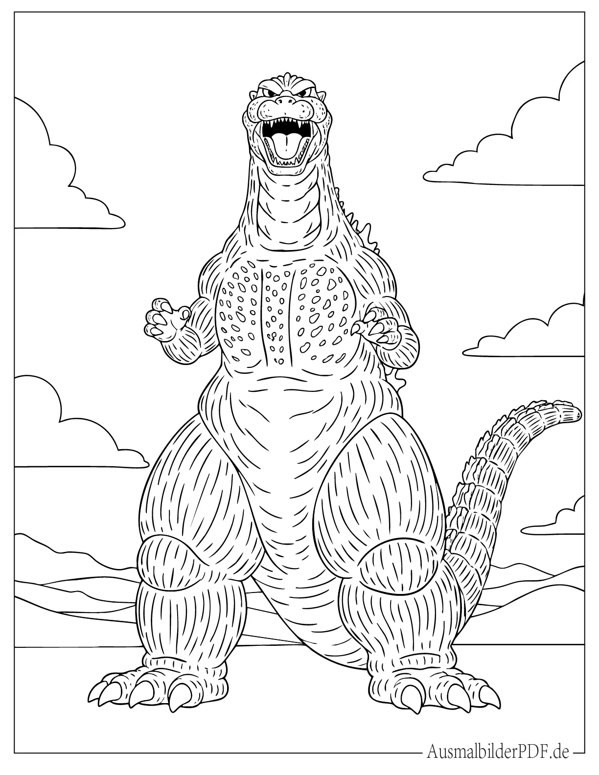 Wütender brüllender Godzilla Frontansicht Malvorlage