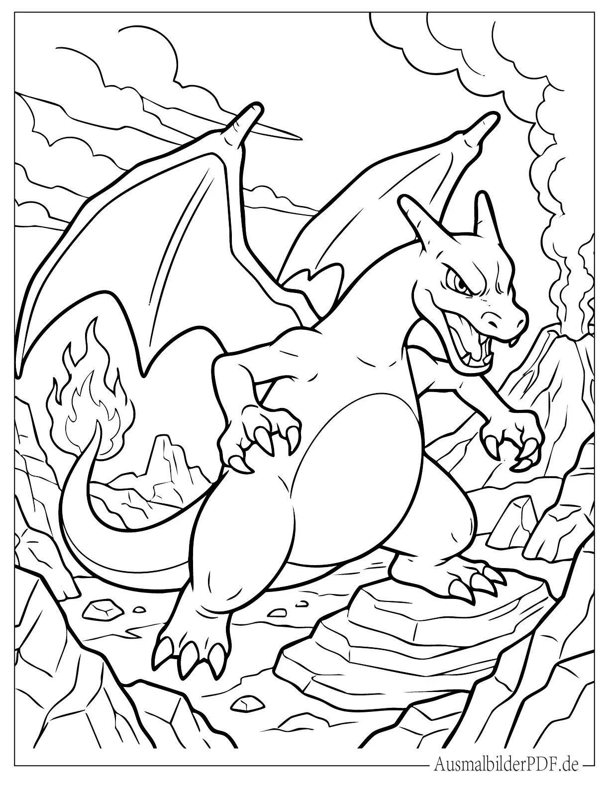 Wütender Charizard mit offenen Klauen Ausmalvorlage