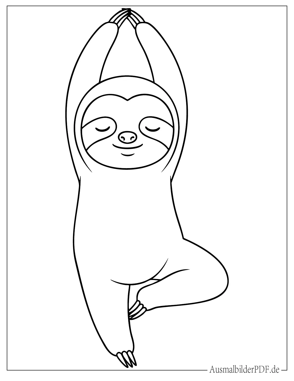 10 Faultier Ausmalbilder (Gratis Vorlagen zum Ausdrucken) Einfache Umrisse eines Yoga Faultiers in Baumhaltung zum Ausmalen