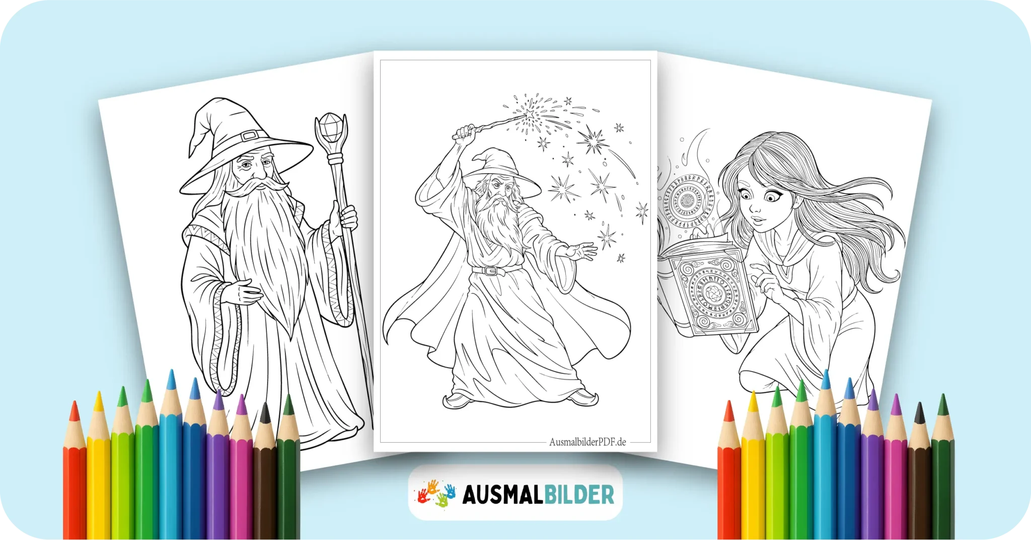 Zauberer Ausmalbilder kostenlose Malvorlagen zum Ausdrucken für Kinder und Erwachsene