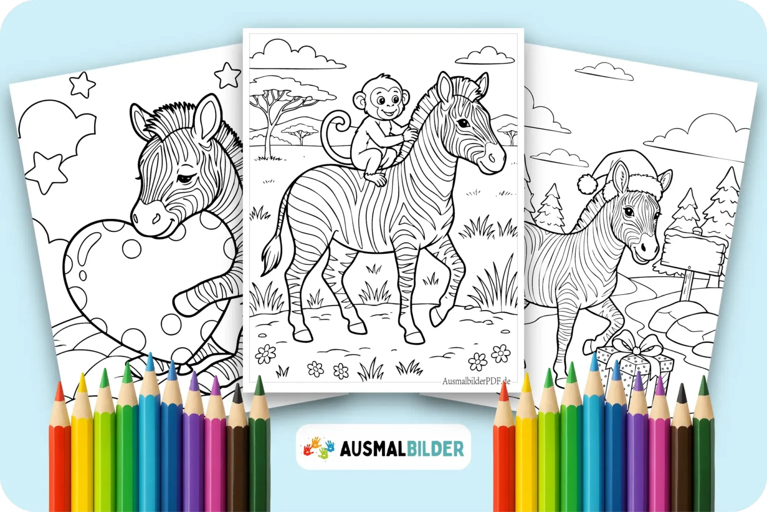 Zebra Ausmalbilder mit schwarz weißen Streifen für kleine Tierfans