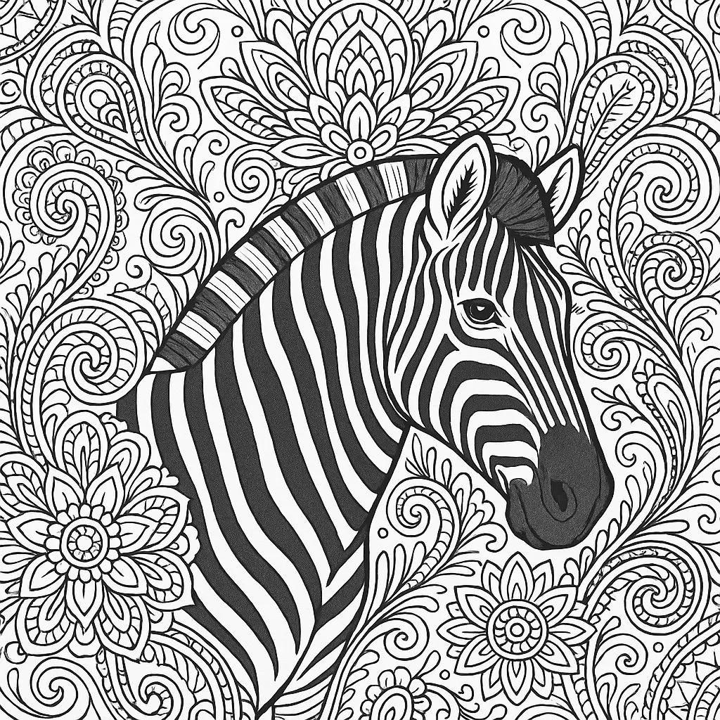 Zebra Mandala Ausmalbild mit kunstvollen Mustern jetzt als PDF zum Ausdrucken