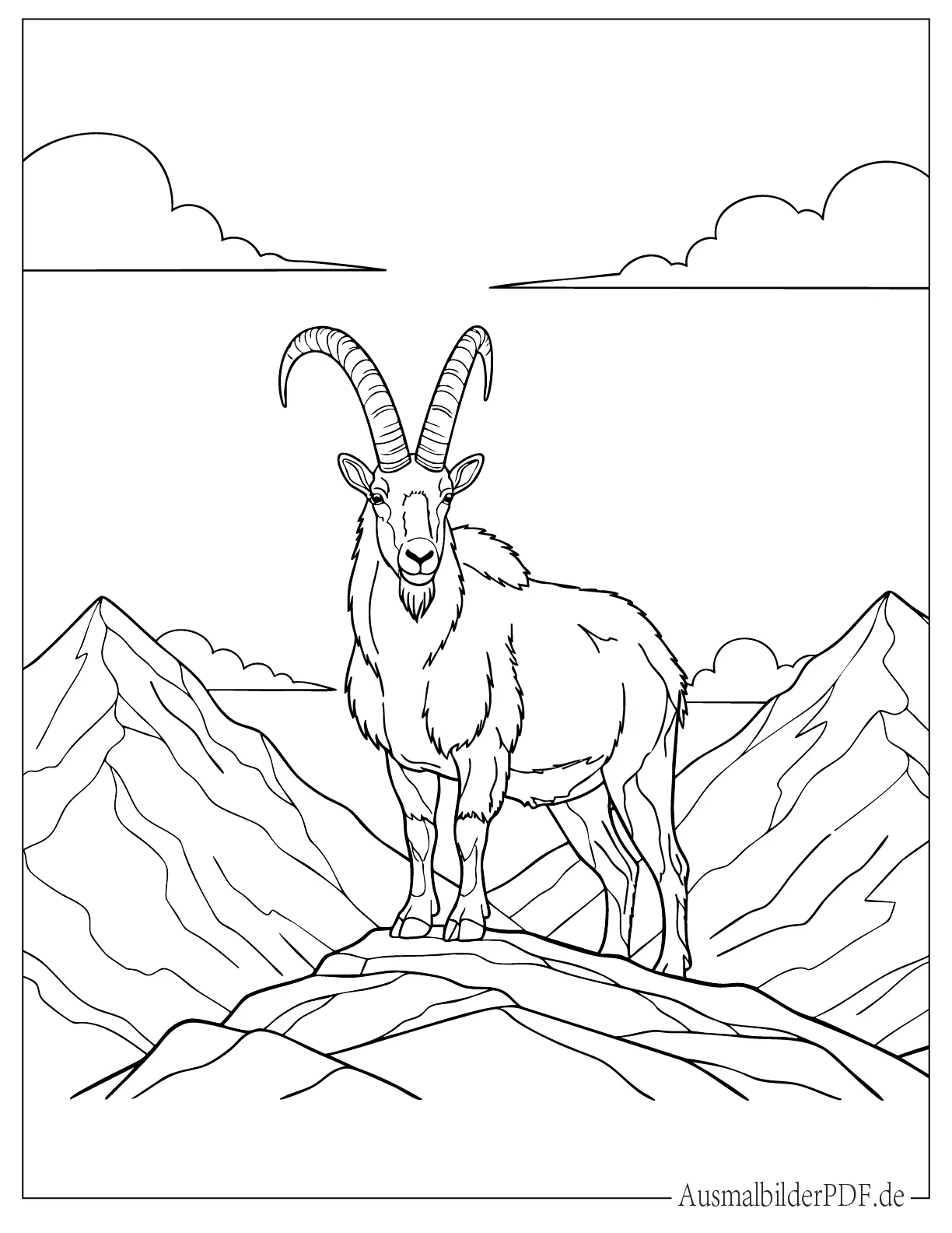 Bergziege auf Klippe Ausmalvorlage