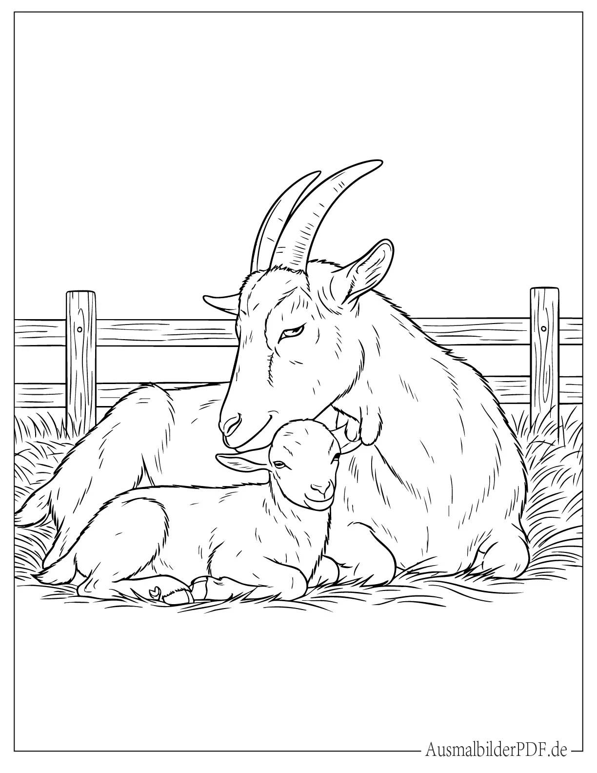 Ziegenmama mit Baby zum Ausmalen