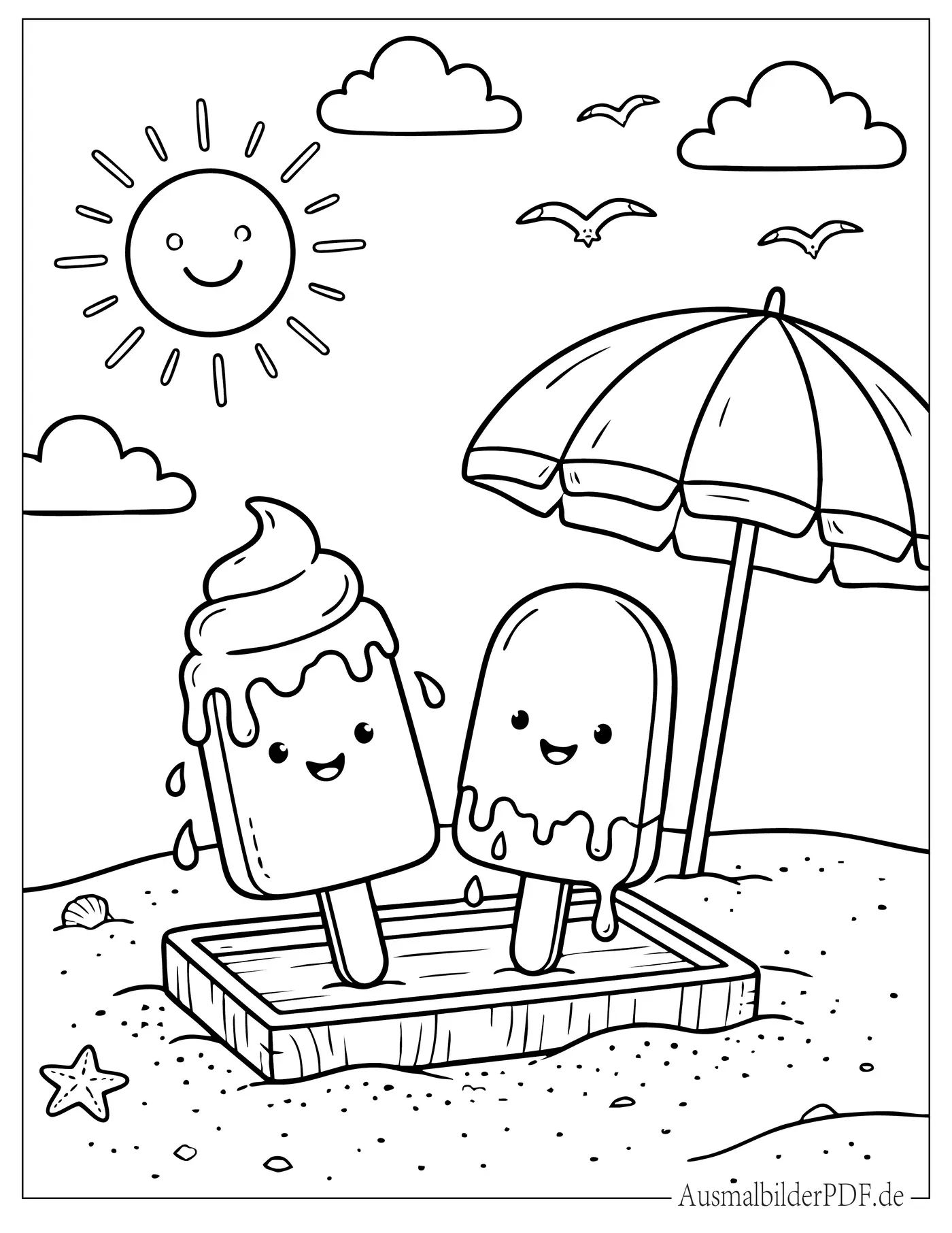Zwei Eis am Stiel schmelzen im Sommer zum Ausmalen