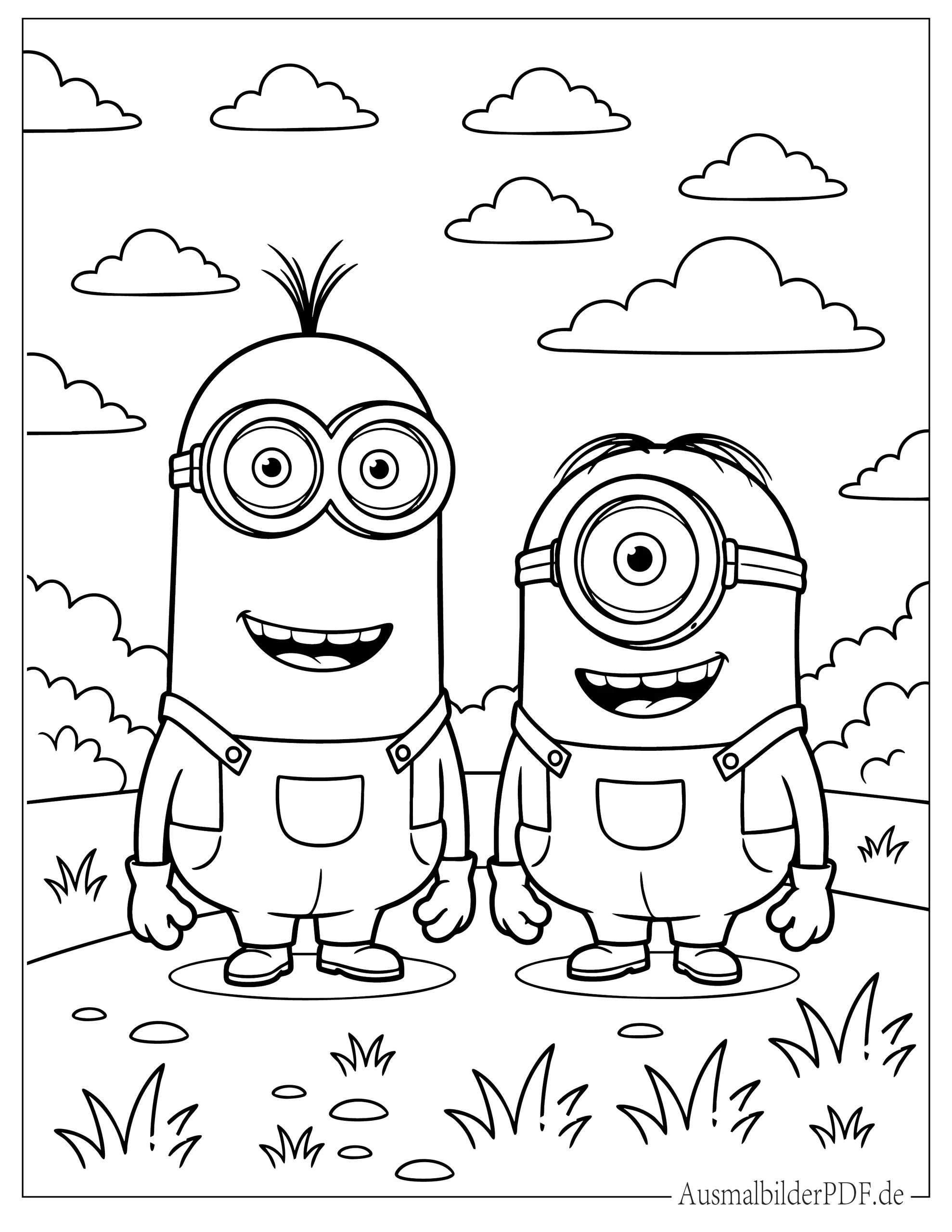 Zwei niedliche Minions zusammen Ausmalvorlage